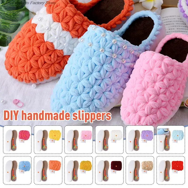 Handgeweven Pantoffels Haak Zolen Zachte Rubberen Zolen + Fluwelen Striplijn Handgebreide Winter Slipper Diy Schoen Haak Materiaal