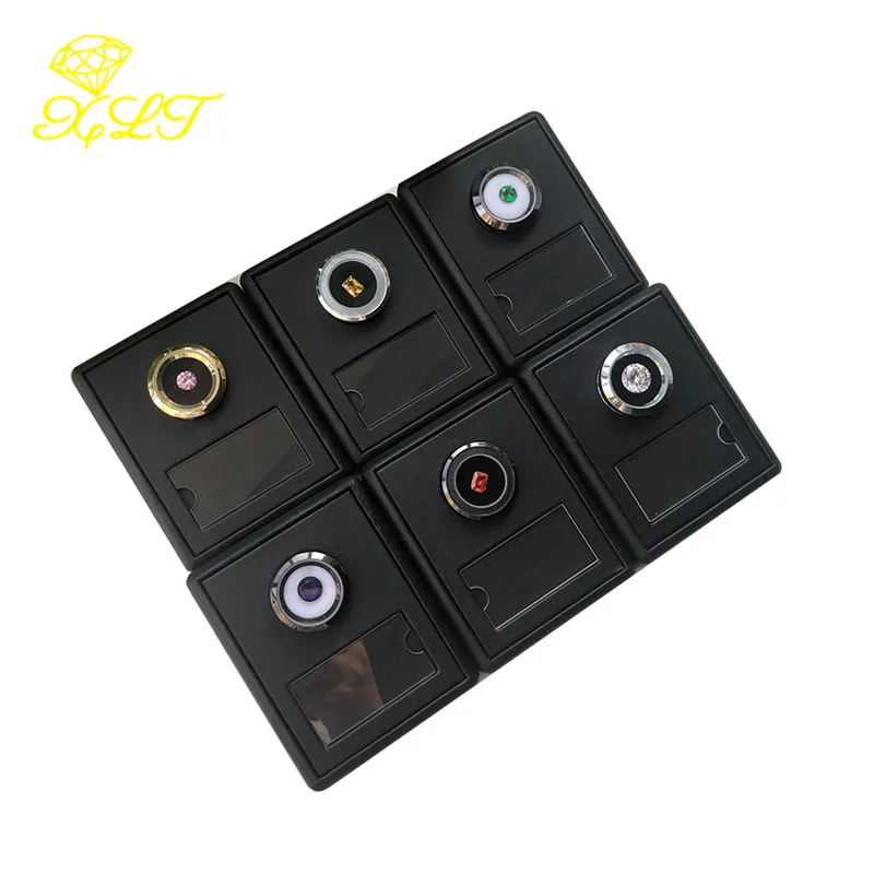 PU&Metal Round Row Gem Box With Base Rhinestone Display Box Jewelry Bare Box Colorful Gem Ring Box Gift Boxes For Jewelry