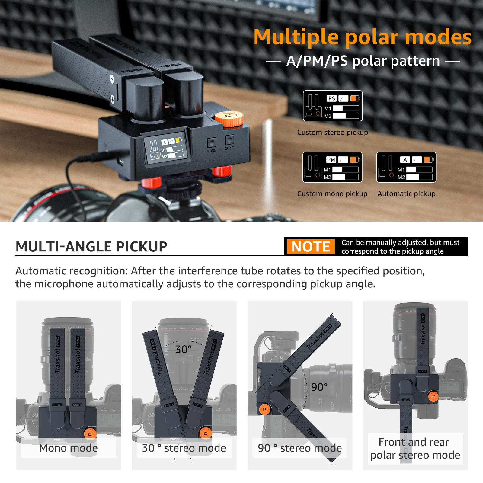 Microfone Shotgun COMICA Traxshot Pro, 3 modos de captação, saída