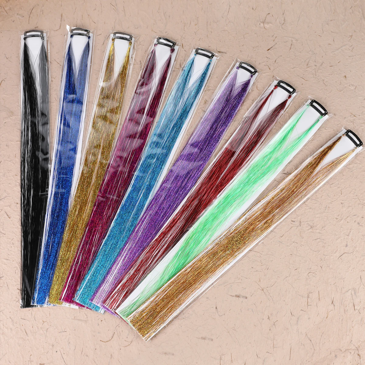 Description Picture 3 of itemSparkle Hair Tinsel Clips Rainbow Colored Strands Girls Headwear Hairbinge Hair Laser False Hair Extensions Decor Glitter Strips