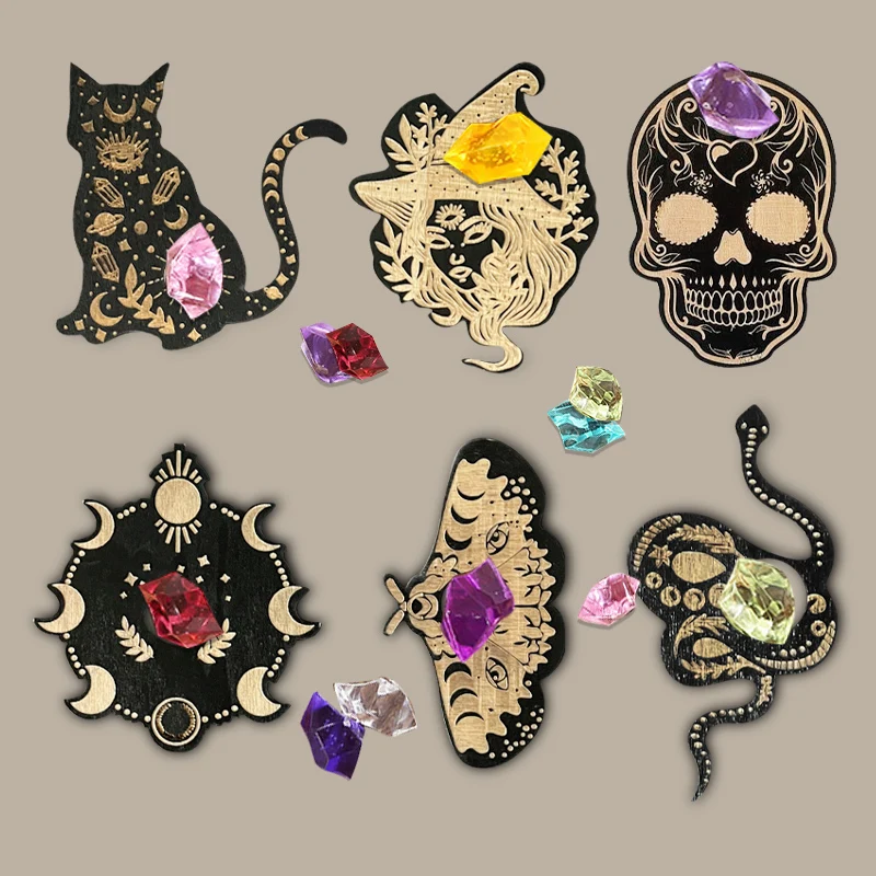 

Energy Stone Cushion Wooden Crafts Cartoon Animal Skeleton Crystal Stone Base Wooden Ornaments Wood Plate Home Decor Wall Decor