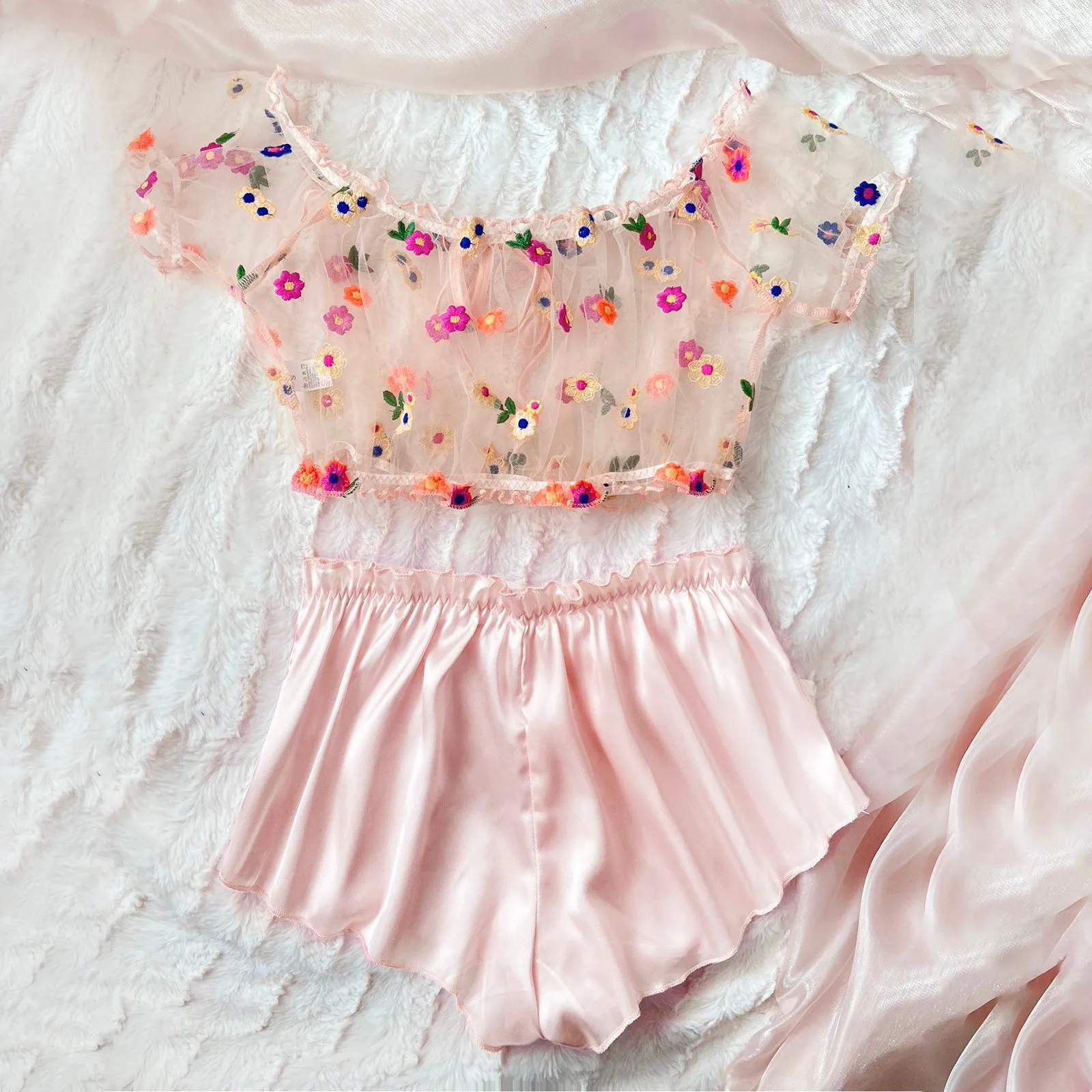 Satin Silk G-string Shorts Plus Size Women's Underwear Sexy Linger Underwear Linger Flower Embroidery Women's_voghion.com