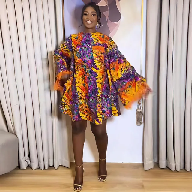 Ebere Long Sleeve Tassel Mini Print Dress - Image 2