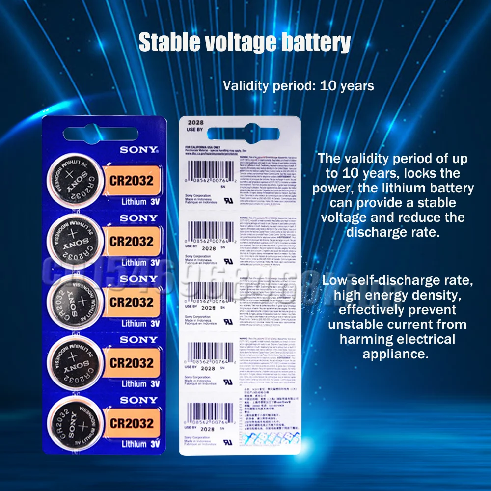 5PCS SONY CR2032 3V Lithium Batteries For Watch Car Keys Calculator Clock Computer CR 2032 DL2032 ECR2032 BR2032 Button Cell