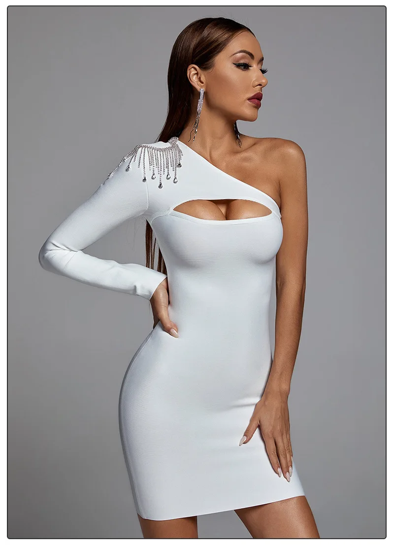 

Bandage dress fashion women's one-shoulder irregular sexy neckline stylish slim evening mini dress party spring dress 2024