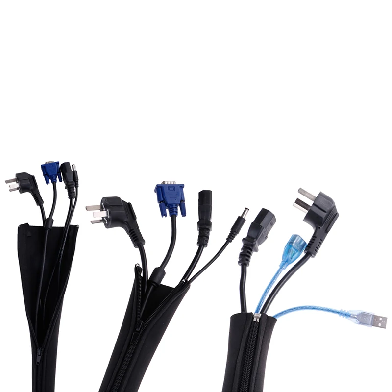 DIY 네오프렌 케이블 관리 슬리브, 지퍼 랩 와이어 숨김 커버 정리함, 1PC