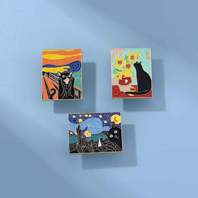 Lustige Van Gogh Ölgemälde Emaille Pins Benutzerdefinierte Sternennacht Schrei Kein Gesicht Mann Welle Brosche Revers Abzeichen Kunst Schmuck – Detail 1