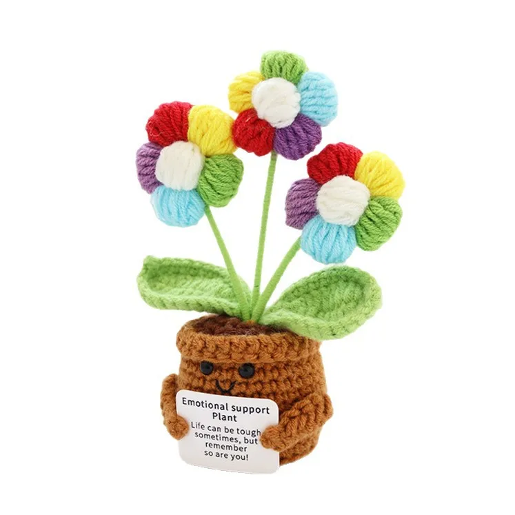 Niedlicher handgewebter Blumentopf Kawaii Strickblume Häkeln Emotionale Stützpuppe Gefälschte Blume Topf Schreibtischzubehör Geschenk – Detail 5
