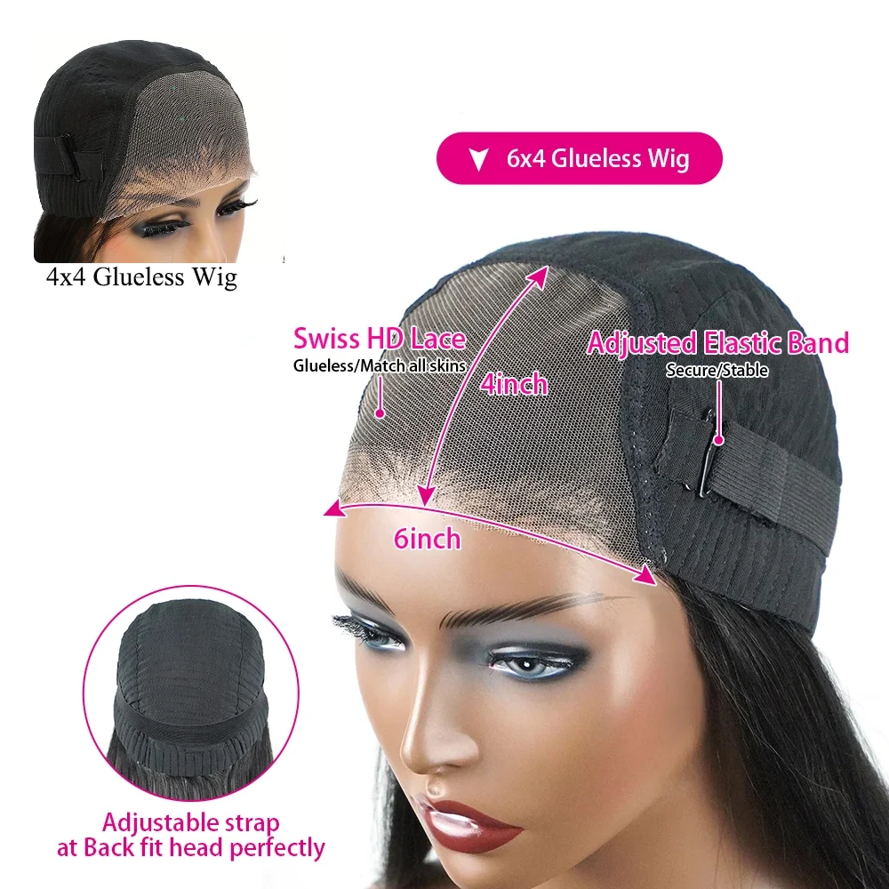 Ready To Wear Glueless Wig PrePlucked 7x5 Transparent Straight Human Hair Lace Frontal Wig 30Inch 4x4 Lace Closure Women
