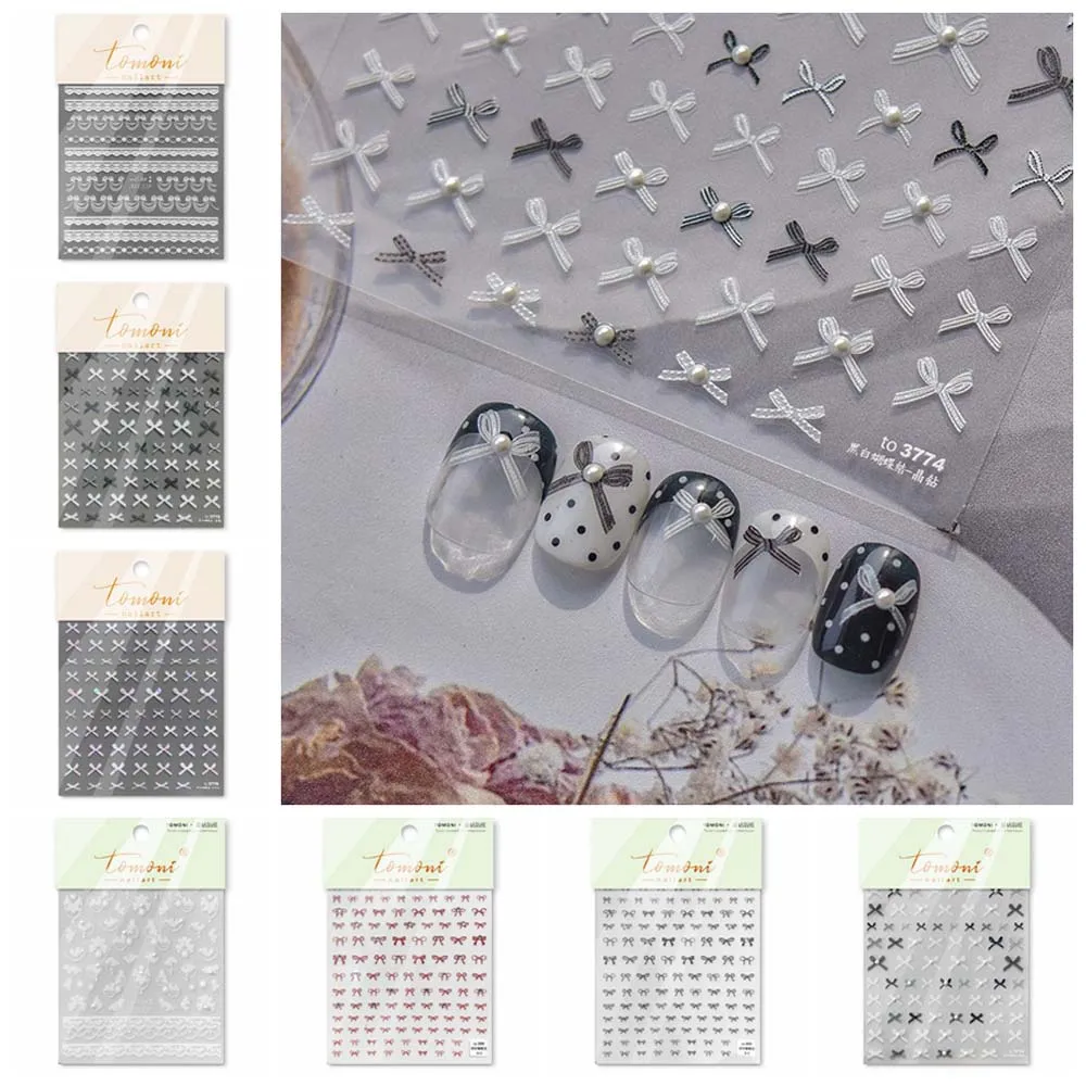 

Милые кружевные полосы в японском стиле, наклейки для дизайна ногтей с бантом, украшения для ногтей, поставляются с жемчугом, алмазным драгоценным камнем, самоклеящиеся наклейки для ногтей