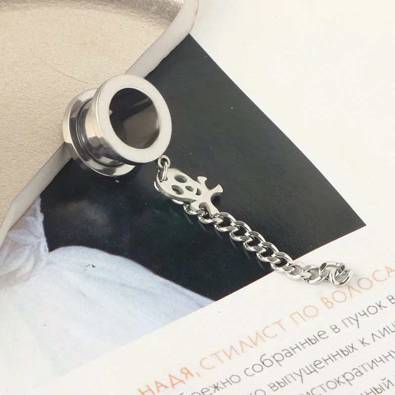 wholesales 6-20mm dangle ear tunnels for women men crosss spike chain piercing plugs and tunnels cheap factory price gauges for