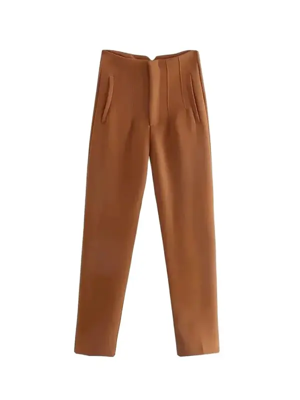High Waist Solid Pants for Women Casual Basic Ankle Trousers with Pockets Zipper Fly Office Wear Pants Pantalones Mujer