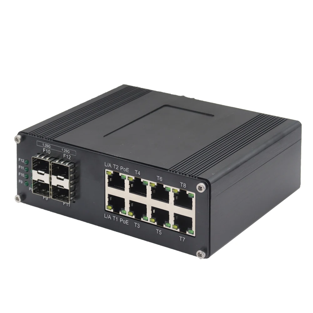 산업용 기가비트 이더넷 스위치, 파이버 네트워크 스위치, 8 포트, 4 SFP,12 포트, 10, 100, 1000Mbps RJ45