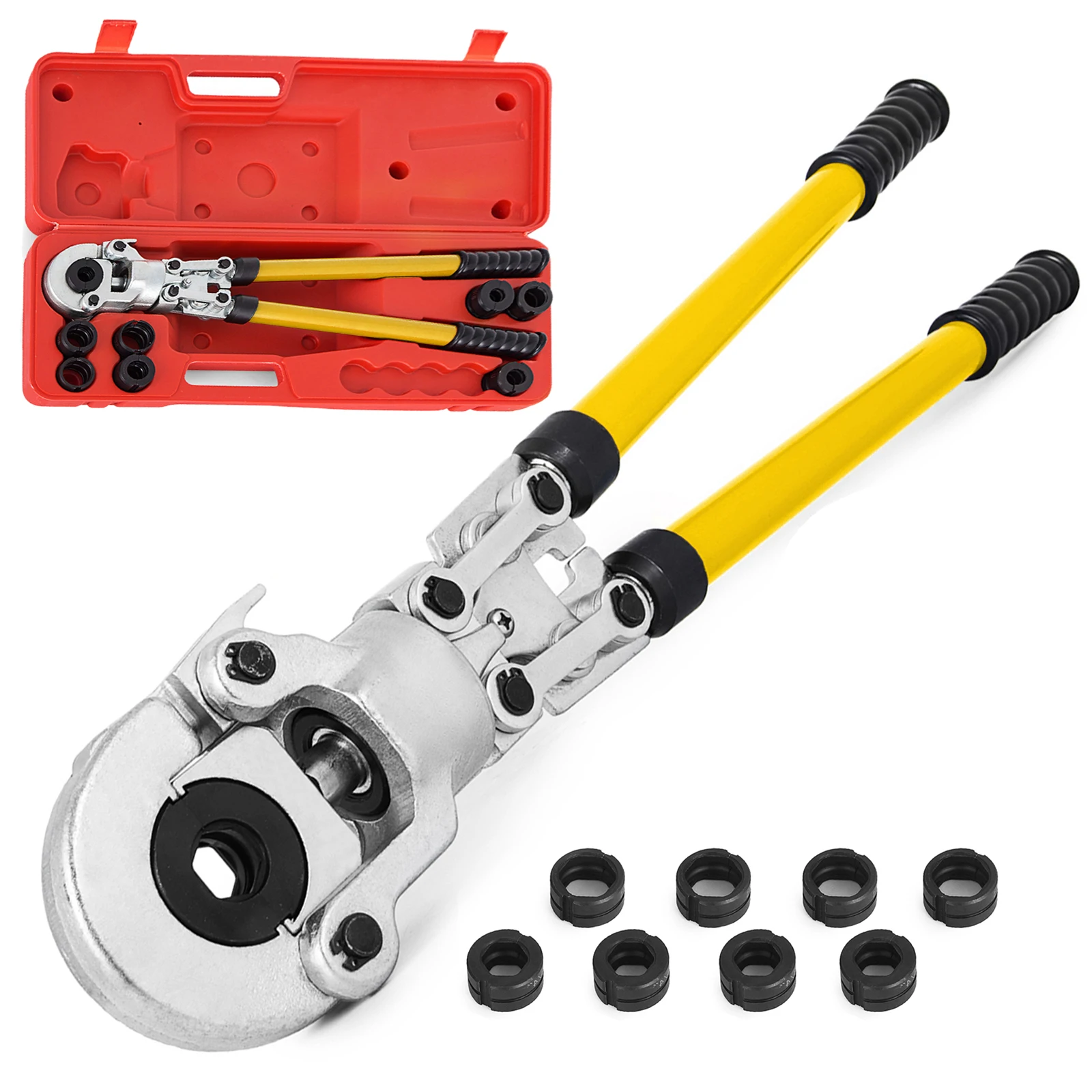 SucceBuy Steel PEX Pipe Crimping Tool w/ TH/U/V Type Dies Copper Multilayered Tube Crimper Plumbing Pressing Tongs Composite Kit