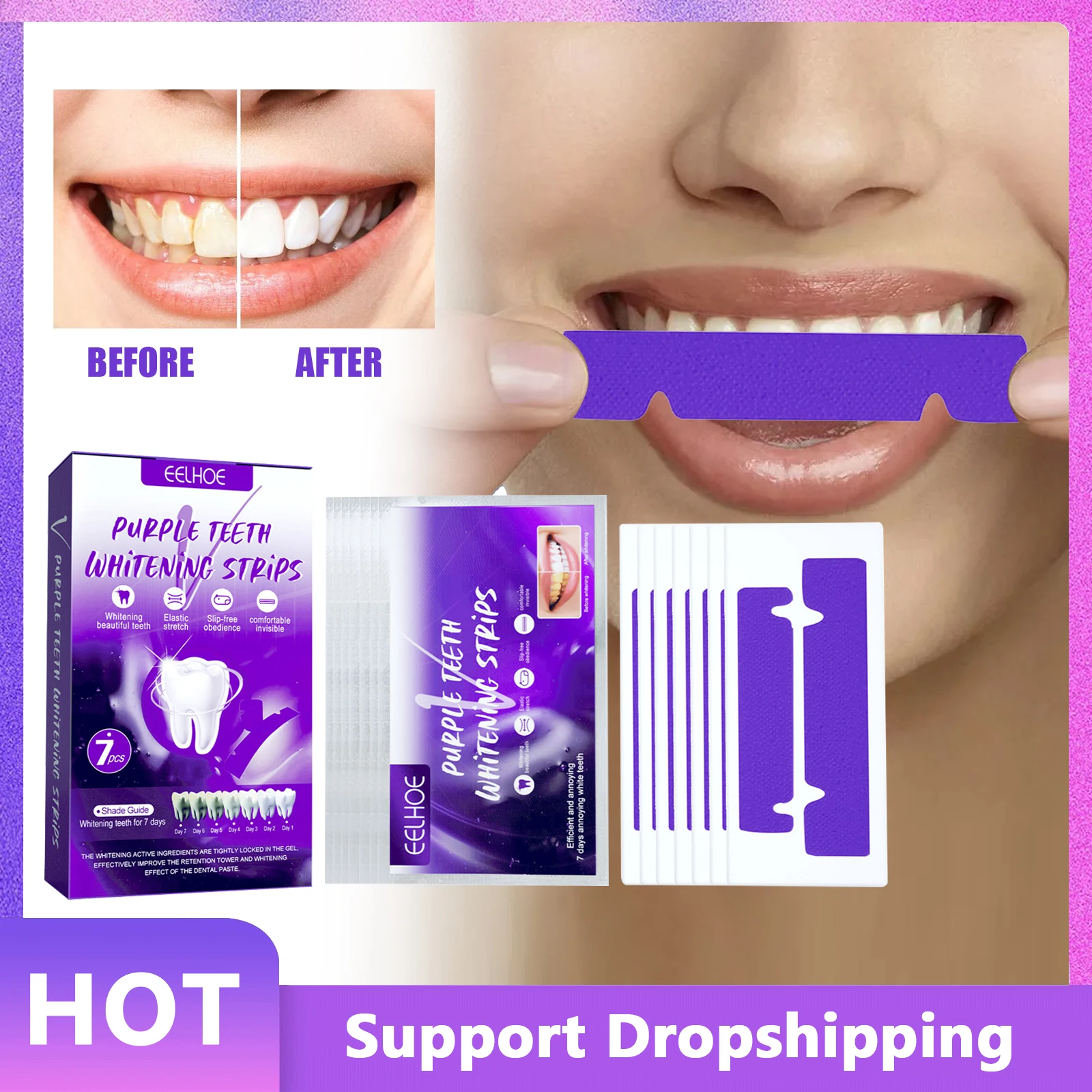 Teeth Whitening Strips V34 Color Correction Powder Remove Plaque Stain