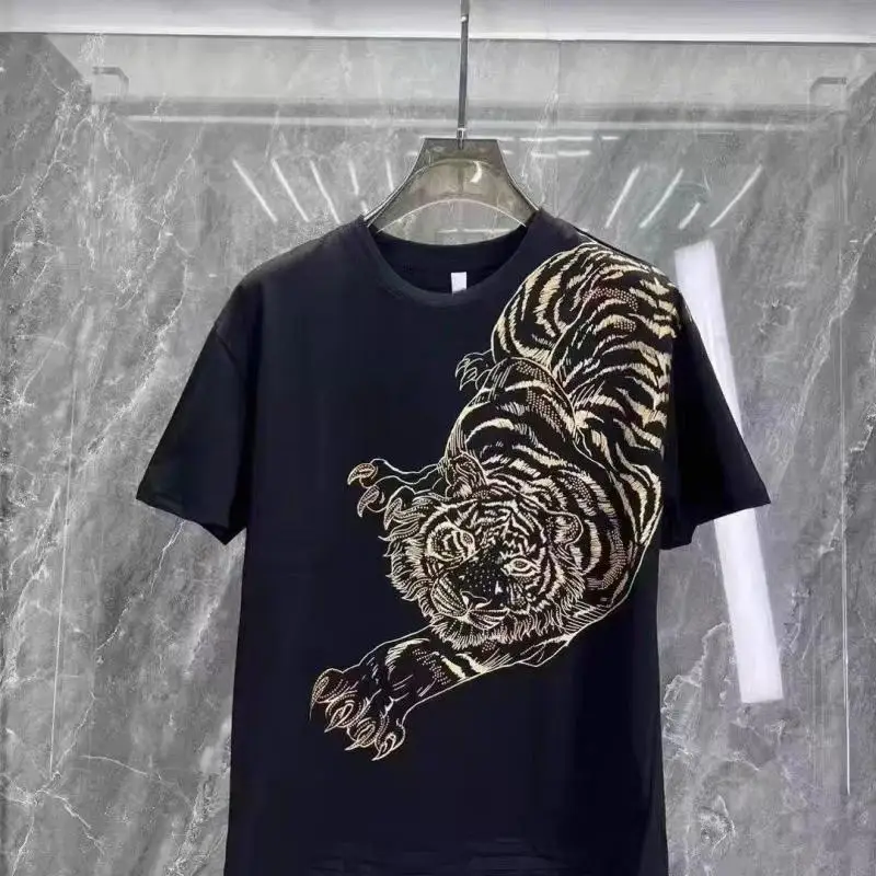 

2024 Summer New Downhill Tiger Short Sleeve T-shirt Versatile Fashion China-chic Slim Fashion Casual T-shirt Women's Top
