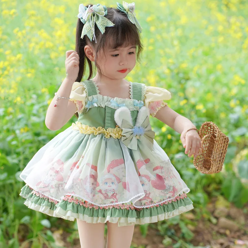 

2023 Summer Lolita Dress for Kids Girls Infants Spanish Printed Ball Gown Toddlers Outdoor Clothes Outfit Children Partywear