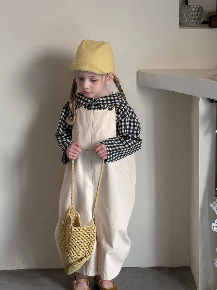 2025 Spring New Children Loose Overalls Cotton Boys Fashion Casual Pants Baby Girls Versatile Strap Trousers Kids Clothes