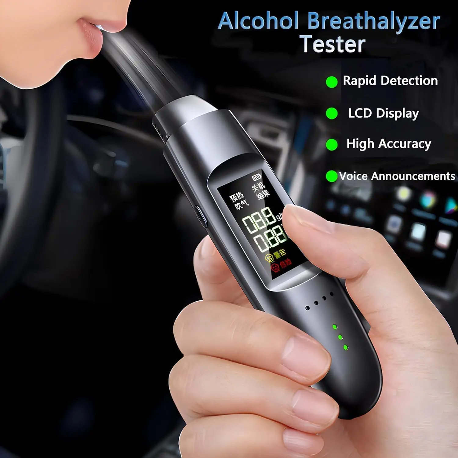 Portable Breathalyzer Precision Alcohol Test Non-Contact Alcohol Tester with Digital LCD Display Type-C Charging For Party Drunk