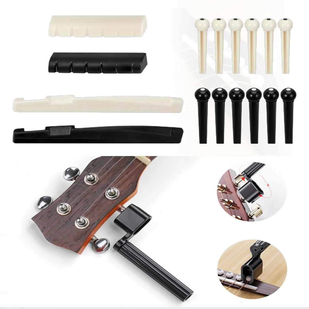 48-teiliges Gitarrenzubehör-Set für Anfänger – Kapodaster, Saiten, Picks, Wickler, Stegstifte und Sättel, All-in-One-Gitarren-Wartungsset – Detail 10