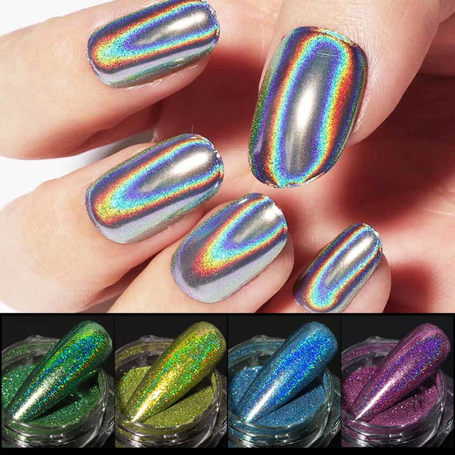 12 Colors Iridescent Nail Glitter Powder Rainbow Ultra Thin with Base Top  Coat