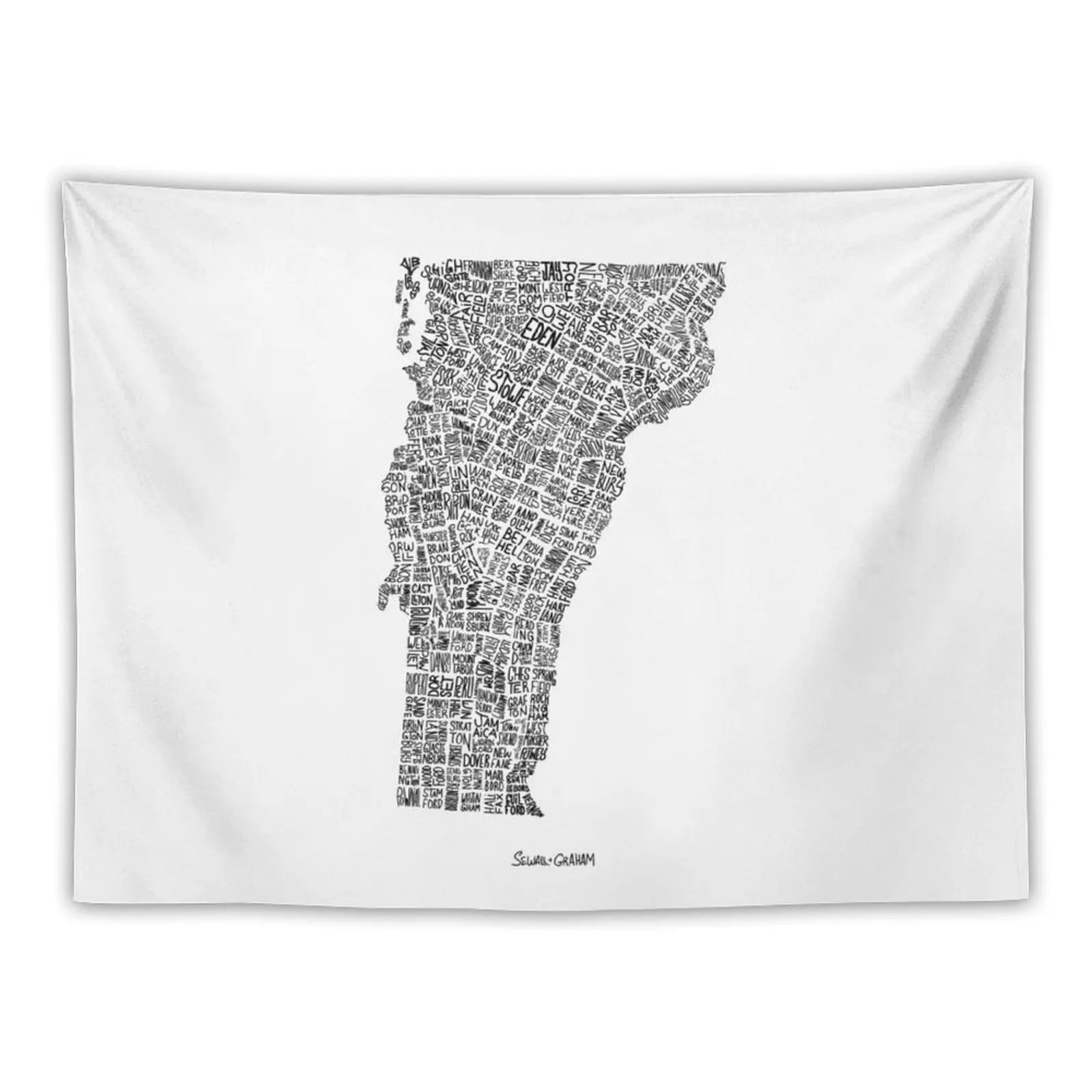 

Vermont Typography Map Tapestry Home Decor Aesthetic Cute Decor Tapestry