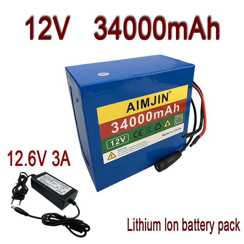 

12V 34000mAh lithium ion rechargeable battery pack +charger