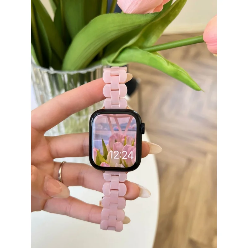애플 워치 밴드용 수지 팔찌, 아이워치 시리즈 8 울트라 7 SE 교체용, 44mm, 40mm, 45mm, 41mm, 38mm, 42mm