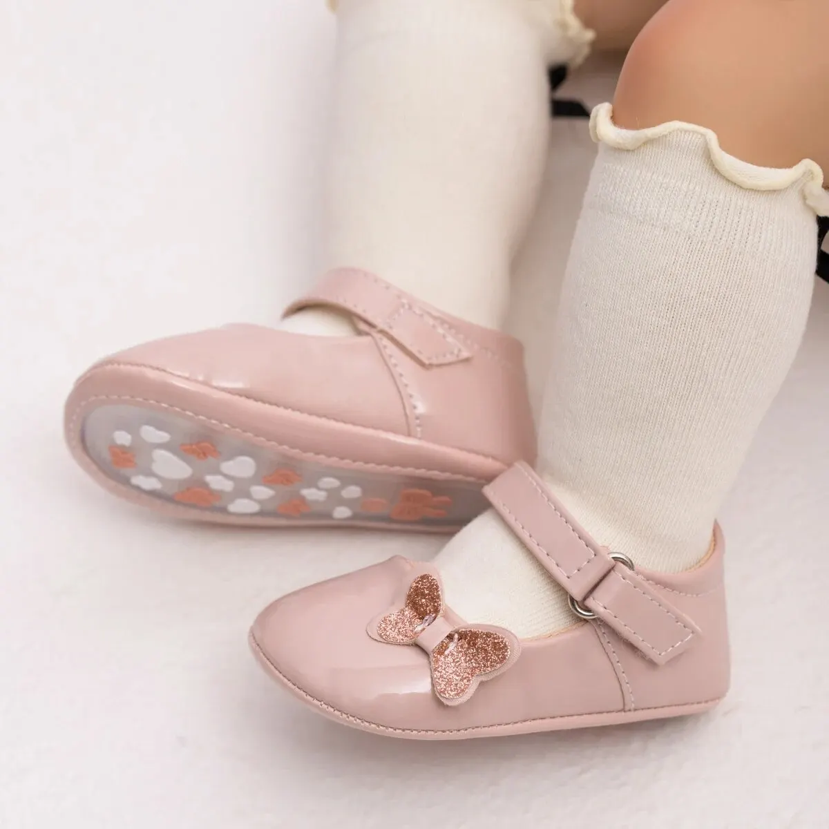 Meckior Baby Girl Shoes Newborn PU Leather Bowknot Dress Infants Shoes Rubber Non-Slip Toddler First Walker Baby Shoes Girls 4