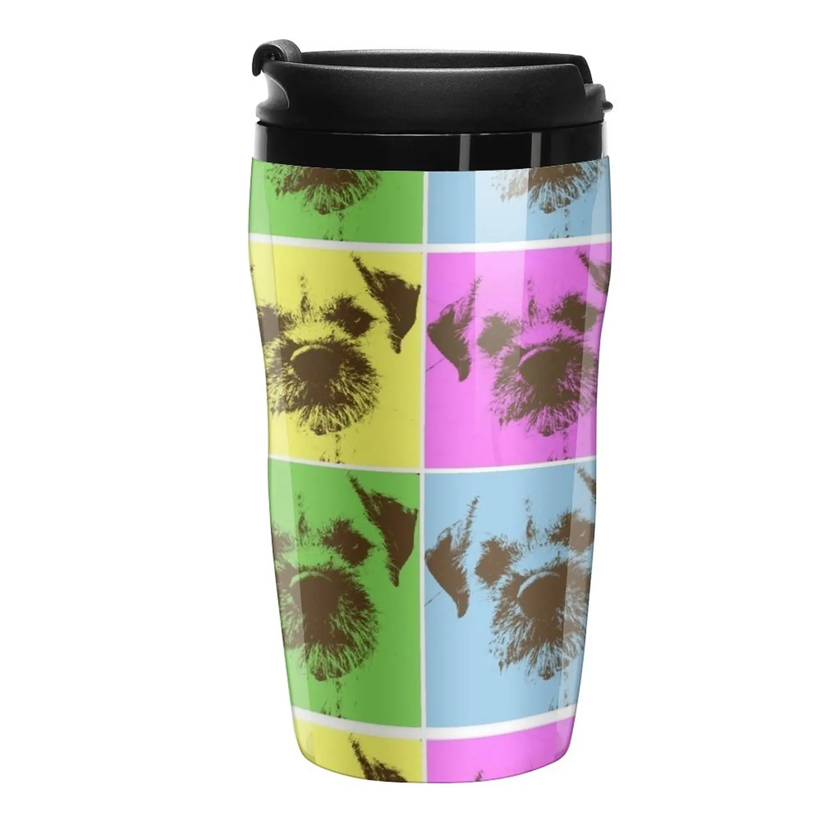 

New Border Terrier Gifts for Dog Lovers Andy Warhol Inspired Neon Pink, Yellow, Green, Blue Travel Coffee Mug Cup Set Of Coffee