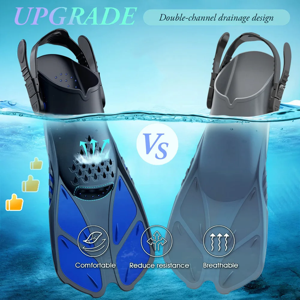Snorkel Fins Swimming Flippers Adjustable Buckles Short Silicone Scuba Diving Shoes Open Heel Travel Size Adult Men Womens 4