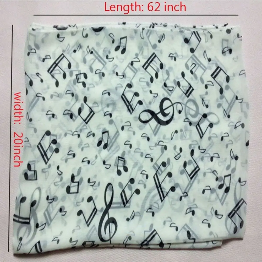 Trendy Women Neck Scarf Ladies Gift Accessory Treble Clef Printed Muffler Chiffon Silk Scarf Music Note Printed Scarf Shawl 6