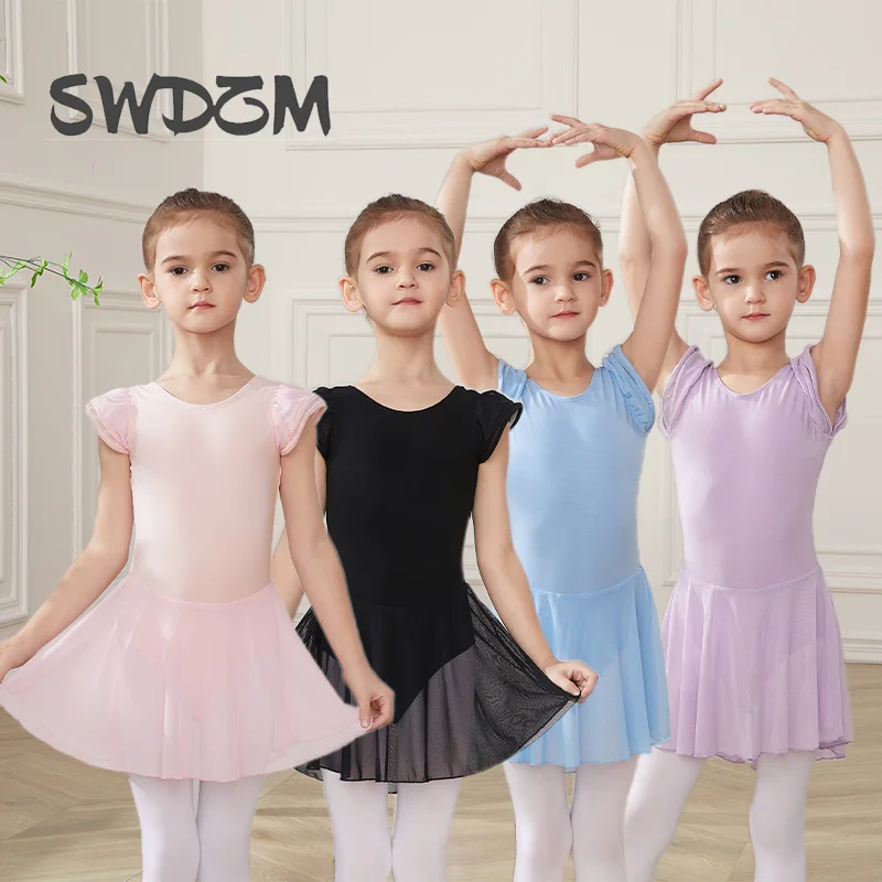 ballet dance wear leotards with skirt dresses for Girls Toddler Baby Children clothes Tutus Short Sleeve cotton outfits suit 1
