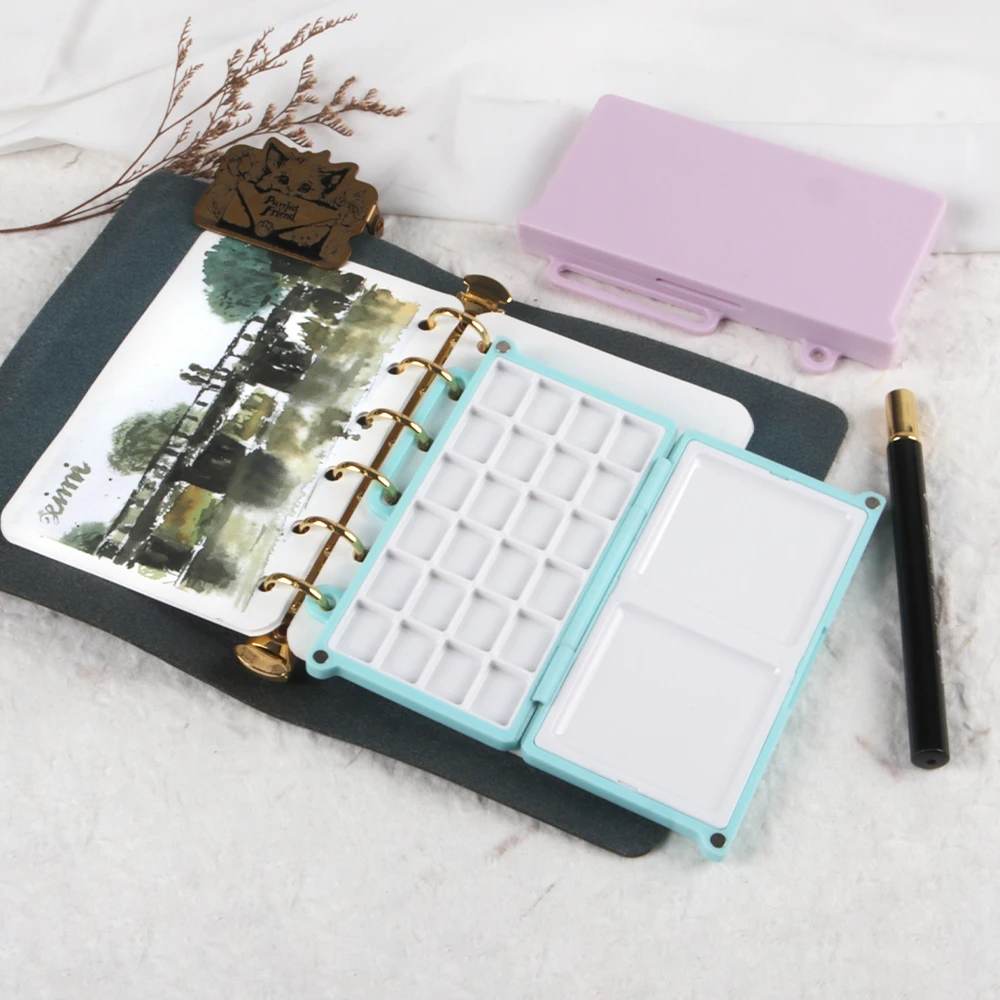 SeamiArt 휴대용 마그네틱 여행 플라스틱 그림 상자, 수채화 느슨한 잎 핸드북, 미술 용품, 1pc