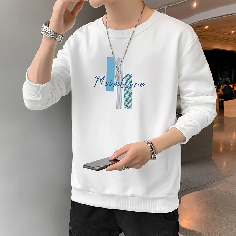 2024 New Autumn and Winter Men's Pullover Round Neck Patchwork Printed Letters Fashion Casual Loose Long Sleeved T-shirt Tops
