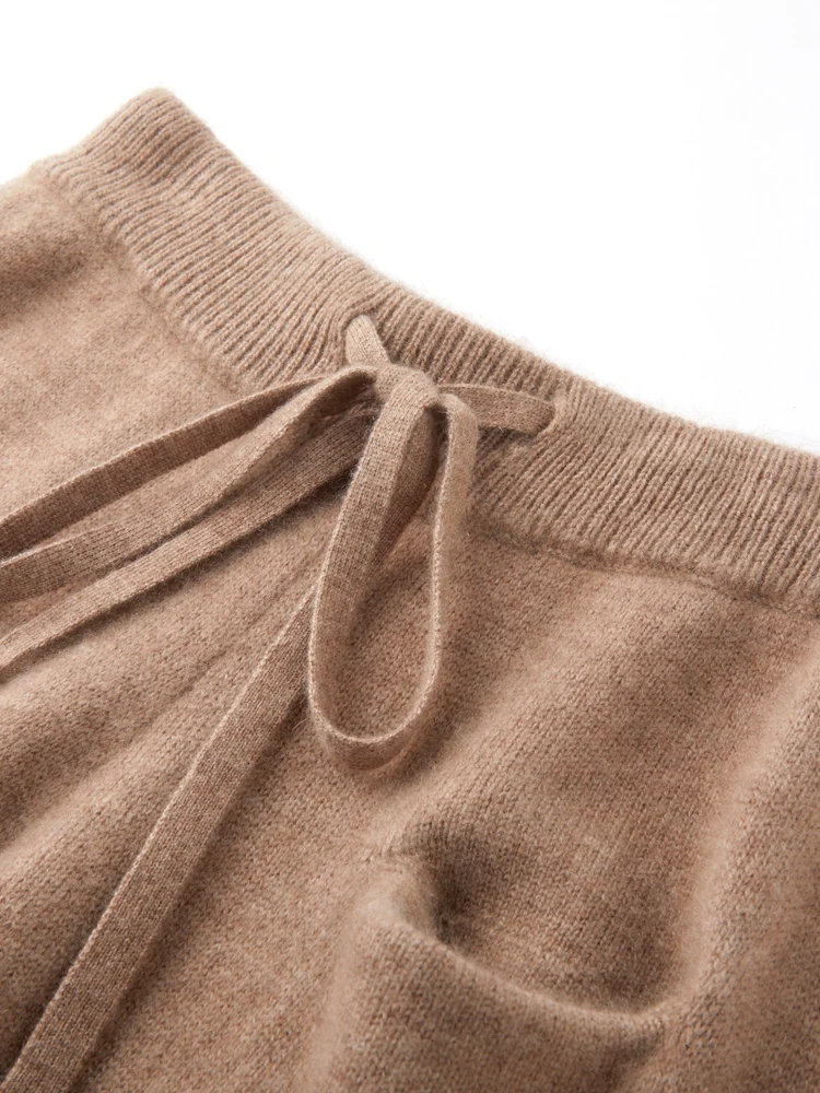 Spring Autumn Granny pants Women 100% Cashmere Pants Soft Comfortable High-Waist Knit Trousers Female  Fashion Wide Leg Pants