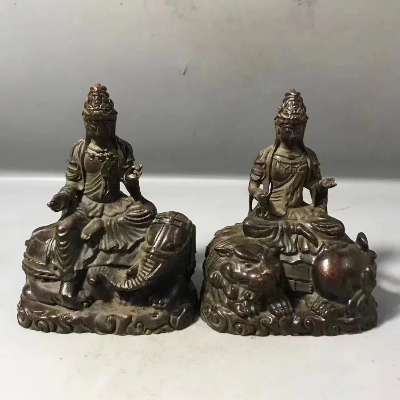 Антикварная статуя Маншу пуксиань, статуя, украшение, полые статуи для дома, буддийский зал, поклонение, античная бронза, коллекция