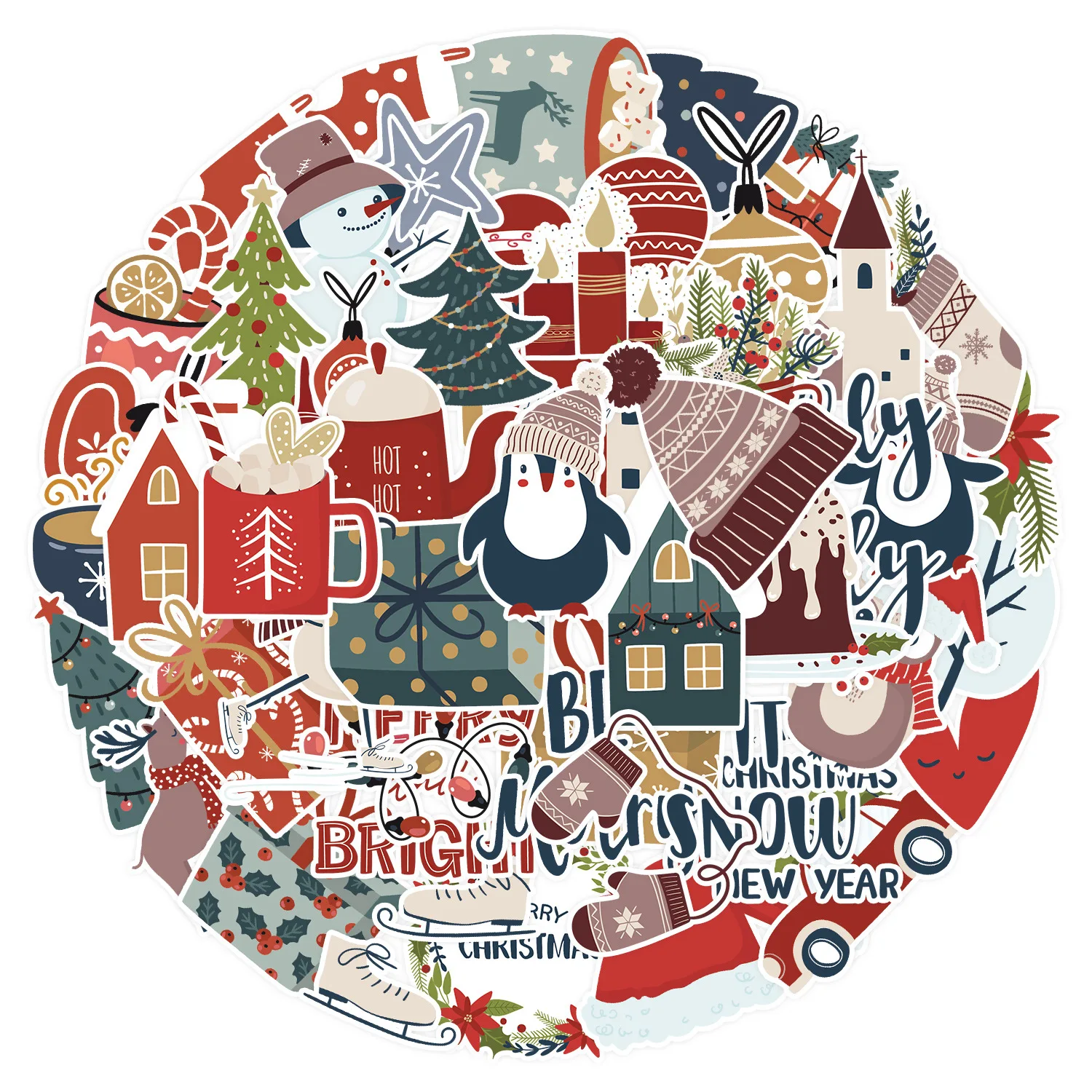 

10/30/50Pcs Retro Christmas Waterproof Aesthetic Decorative Stickers Kids Toy Luggage Cup Laptop Phone Skateboard Scrapbook