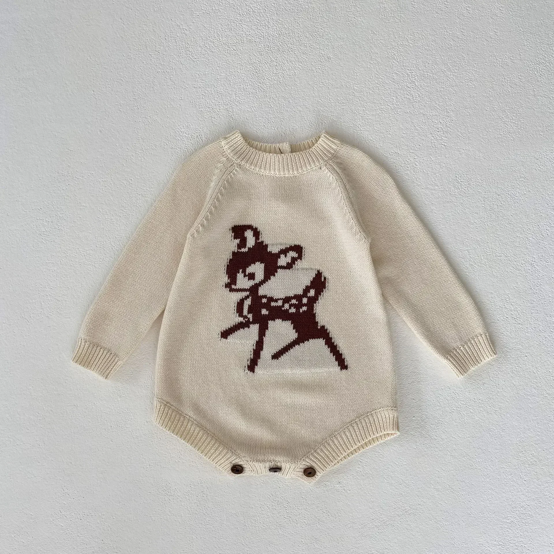 7485 Baby Knitted Bodysuit Autumn New Deer Print Baby Boy's One Piece Clothes Knitted Girl's Clothes 5