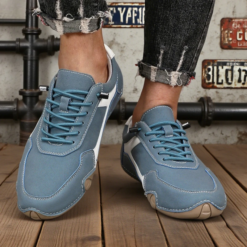 Unique Men's Loafers Outdoor Breathable Comfortable Soft Leather Sneakers Non Slip Luxury Brand Bare Boots Chaussure De Sport