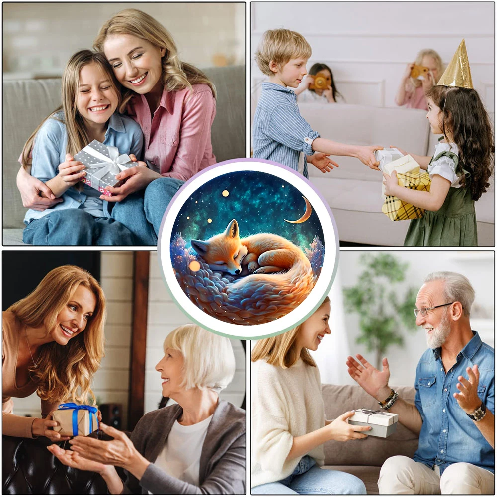 Sleeping Fox Round Wooden Puzzle Art, Uniquely Animal Shaped Pieces Wooden Toy, Christmas Gift Home Decor Family Game 5