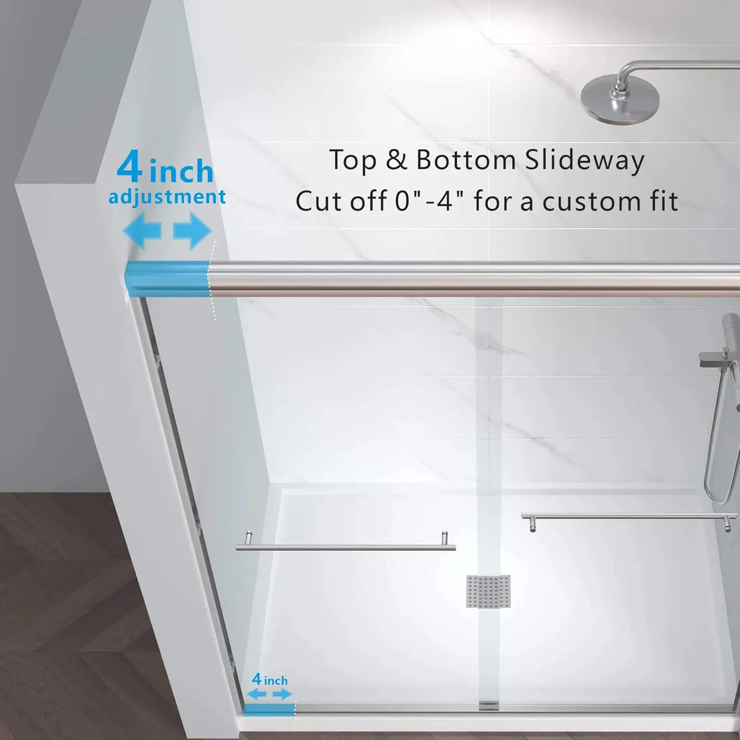 Shower Doors 56-60" W X 72" H Semi Frame Double Sliding Bathroom Glass Shower Door,  SGCC Tempered Glass, Chrome Finish 3