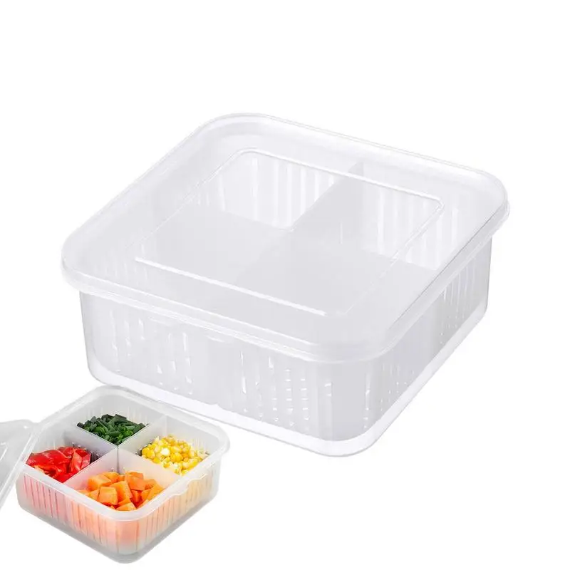 

Refrigerator Storage Box Fruit Storage Containers For Fridge Fruit Storage Drain Containers 4 Compartments Fresh Keeper
