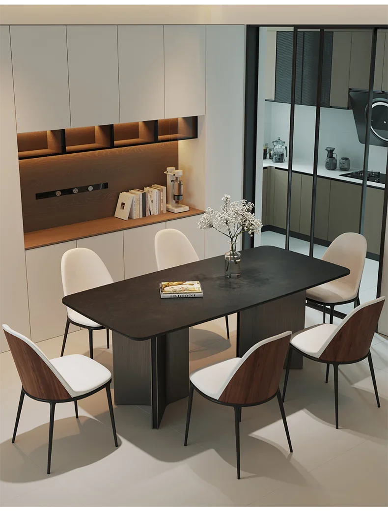 Italian Rock Slab Dining Table Modern Simple Rectangular Full Support Baseplate Black Retro Household Small Light Luxury Dining
