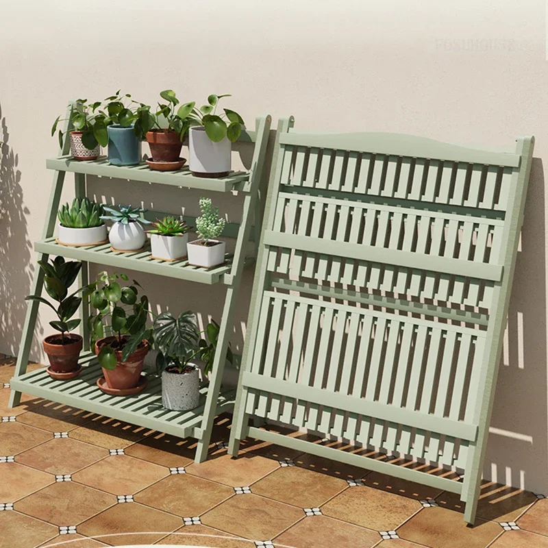 High-end Multi-functional Plant Stand for Balcony Modern Wooden Drain Flowerpot Holder Multi-layer Folding Shelf for Terrace