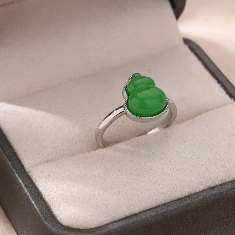 Stainless Steel Green Gourd Rings For Women