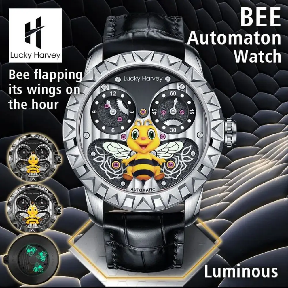 

Lucky Harvey Limited edition Automatic mechanical movement watches for men Synthetic sapphire Bee flapping dial waterproofwatch