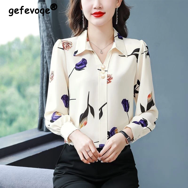 Spring Autumn Loose Casual Floral Print Shirt Ladies Long Sleeve Sweet Fashion All-match Tops Women Temperament Cardigan Blouse