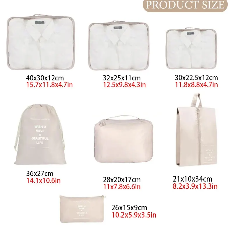 7/8/9/10-teiliges Set Reiseorganizer Aufbewahrungstaschen Koffer-Packwürfel Tragbare Garderobe Gepäck Kleider- und Schuhtaschen Faltbar – Detail 8