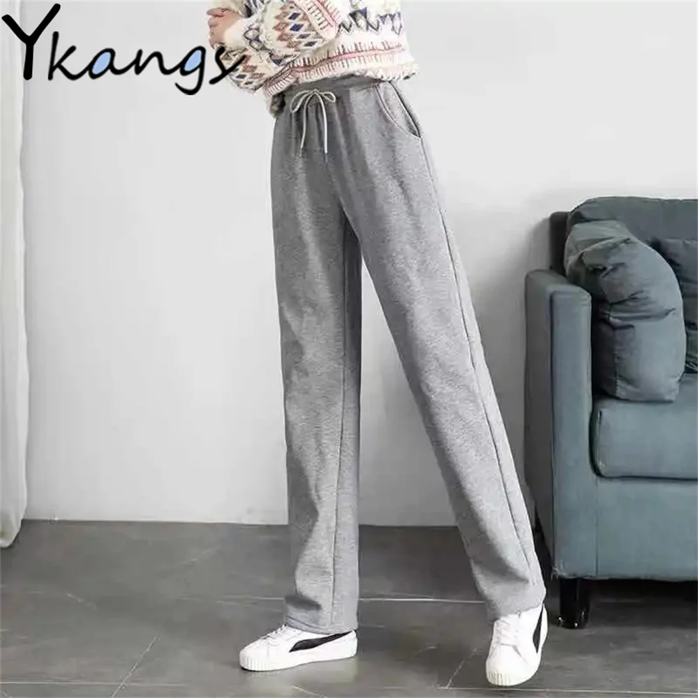 Harajuku Straight Sports Pants Spring Summer Thin Plus Size Slimming Women Sweatpants High Waist Loose Mom Casual Home Trousers plus size capris